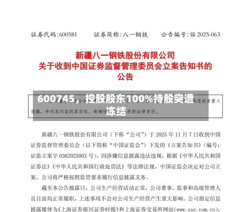 600745,控股股东100%持股突遭冻结